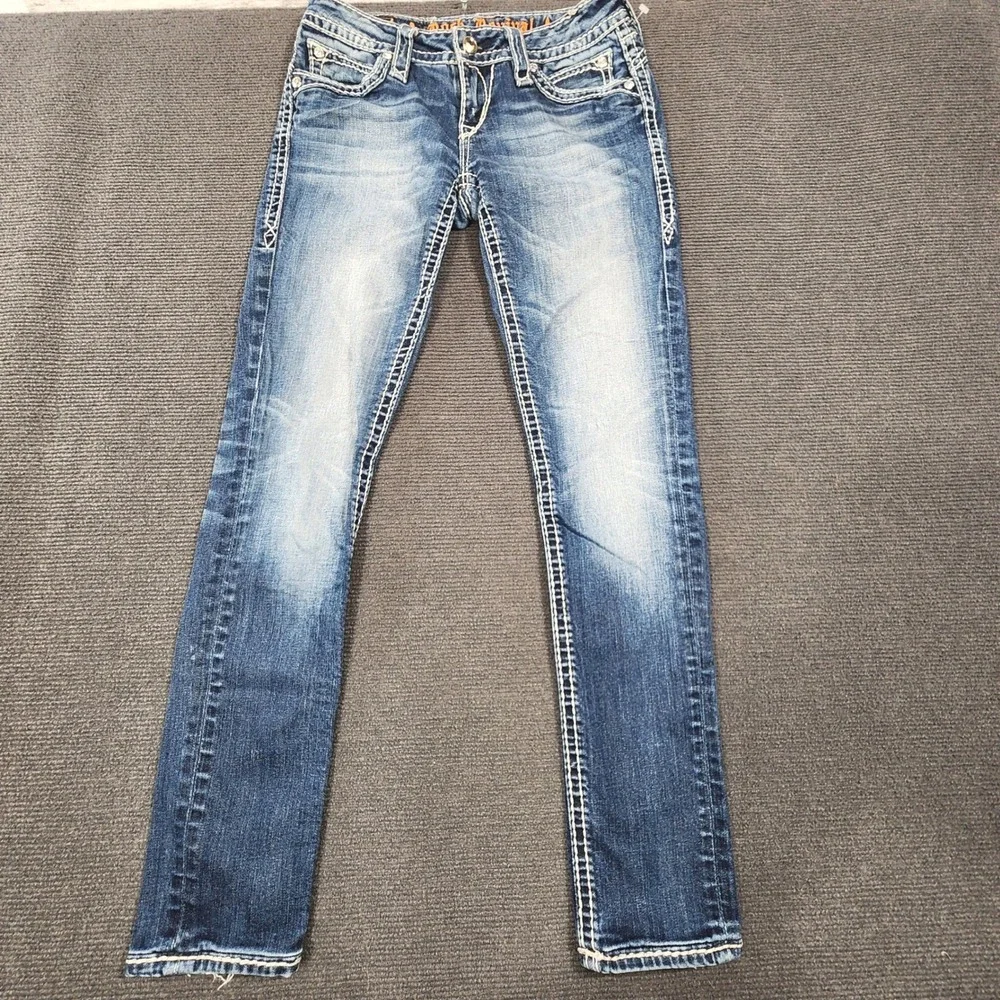 Rock Revival Johanna Skinny Jeans Women 27 Blue Embellished Thick Stitch Denim - Picture 2 of 8